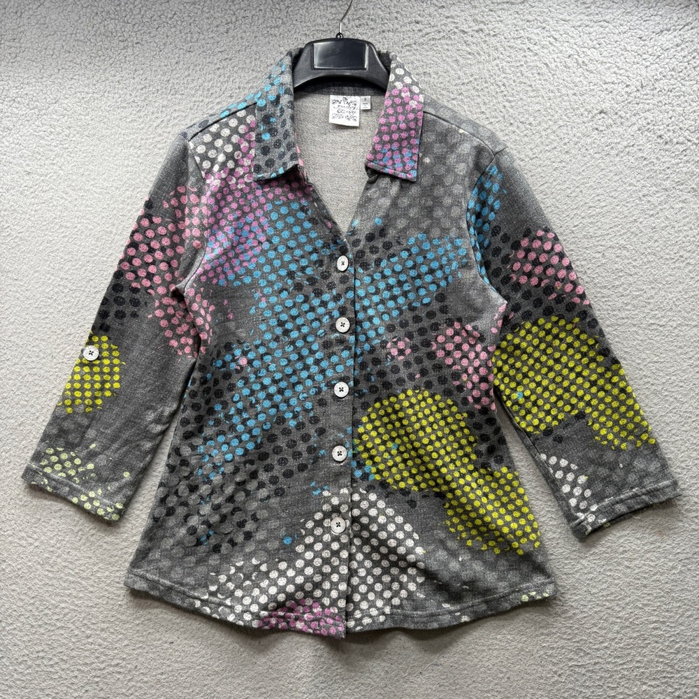 Parsley & Sage Button Up Top Shirt Sweater Long Sleeve Abstract Art Women Size S